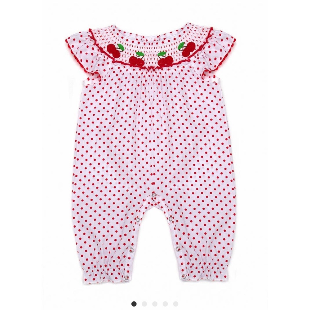 Red cherry smocked baby romper